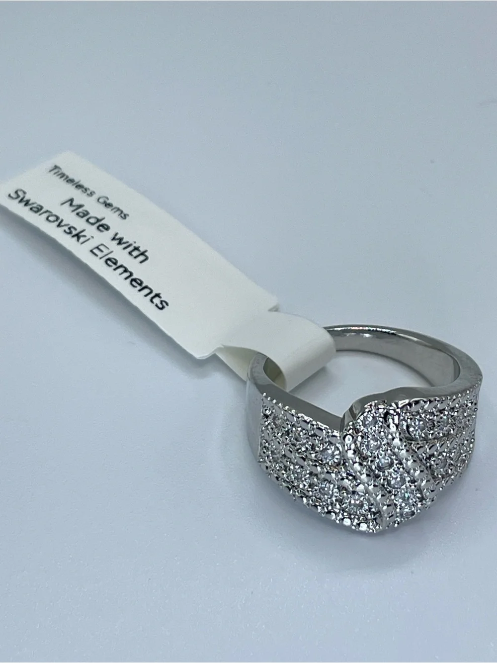 Swarovski Crystal Elements White Pave Crystals Art Deco Statement Ring Band Sz 8